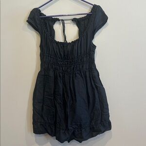 Anthropologie Linen blend Black Smocked Mini Dress Size Medium